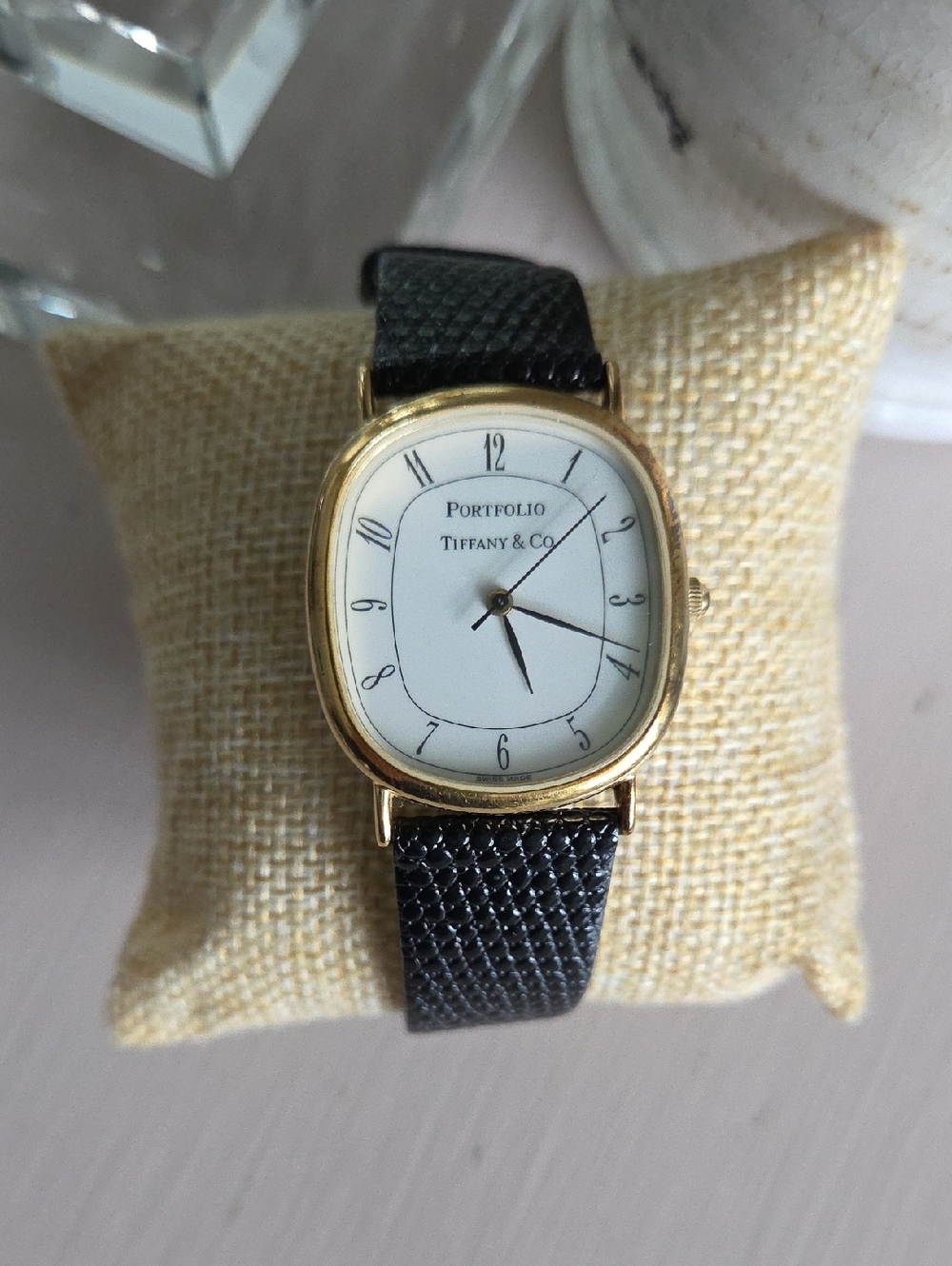 Tiffany & Co. Portfolio Goldelectroplated 10M Calfskin Leather Band Watch Unisex